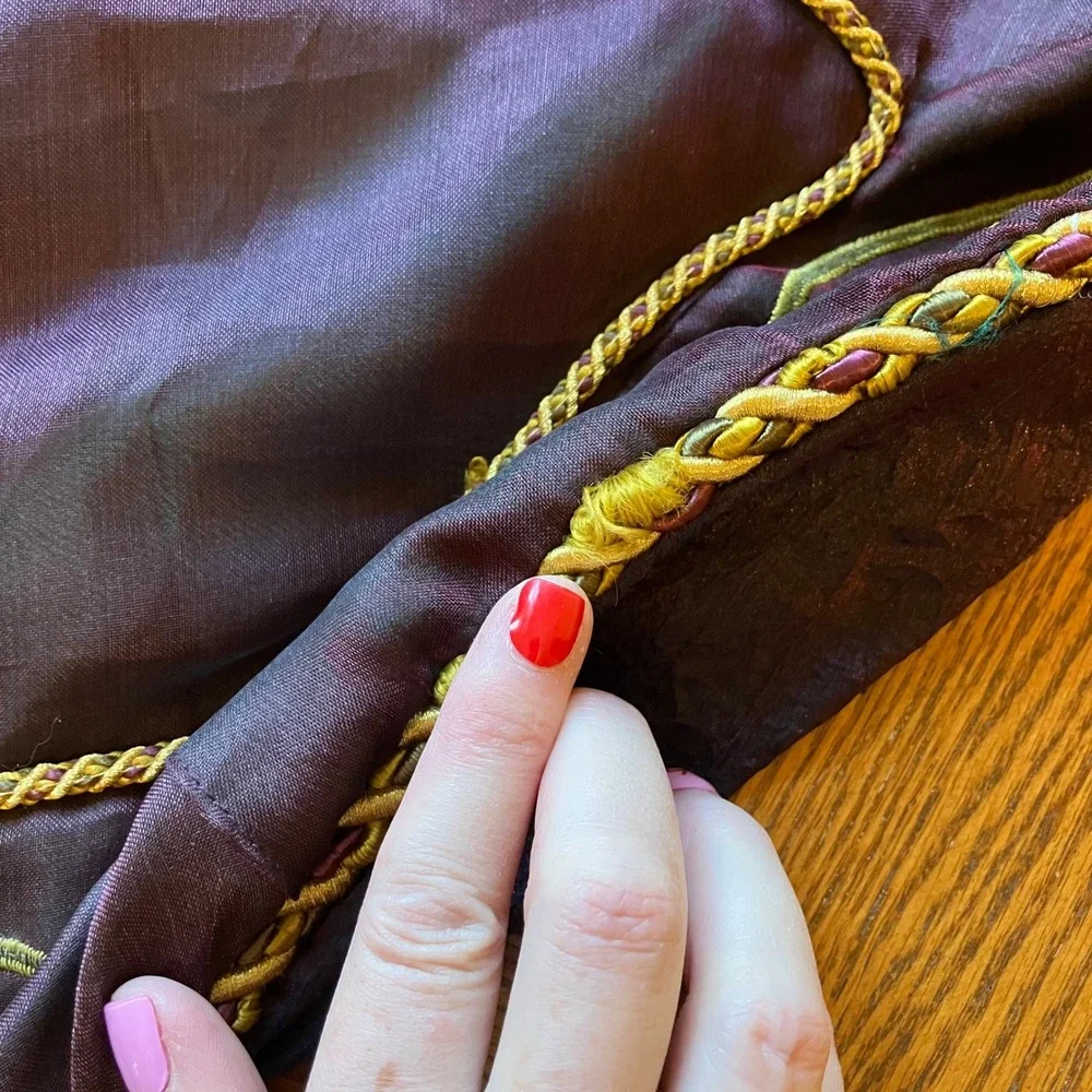 Ornate Table Runner Burgundy Purple Silk Beaded Tassel Royal Castlecore Luxury